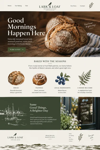 Lark & Loaf website design concept: Naturally leavened bread and pastries in Portland, Maine.