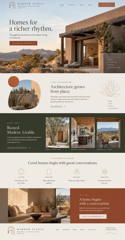 Morrow Studio website design concept: Residential architecture and renovations in Santa Fe.