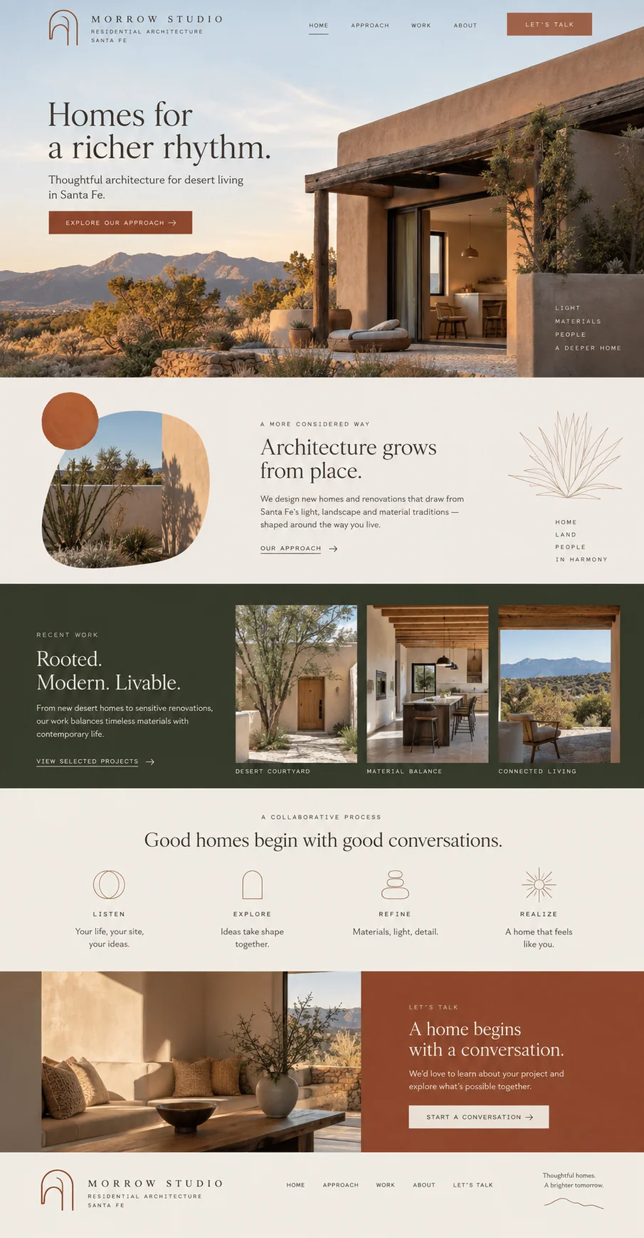 Morrow Studio website design concept: Residential architecture and renovations in Santa Fe.