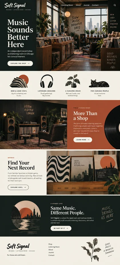 Soft Signal website design concept: New and used vinyl, plus a Chicago listening room.